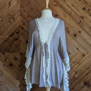 Love tan coverup with lace trim